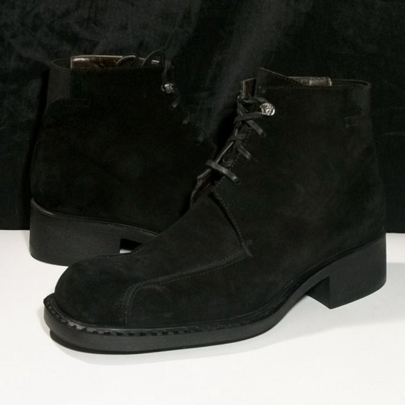 GIANNI VERSACE 1535 BLACK ITALIAN SUEDE MEN\'S ANKLE BOOTS 7M $370 NWT main image 4
